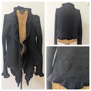Y2K Juicy Couture Black Ruffle Cardigan L